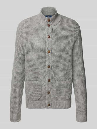 Polo Ralph Lauren Strickjacke aus Woll-Mix mit aufgesetzten Taschen in Anthrazit Melange, Gr&ouml;&szlig;e L