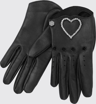 Philipp Plein Guanti in nappa con ricamo a cuore e applicazione di strass