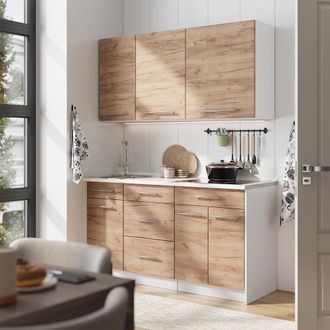 Vicco Cocina Para Solteros Fame-line, Roble Dorado, 150 Cm, Et Antracita, Vicco