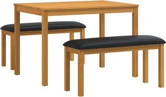 vidaXL Conjunto De Comedor 3 Uds. Negro Madera De Roble S&oacute;lido Vidaxl
