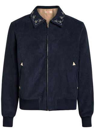Cherry Los Angeles Charro Embroidered-collar Corduroy Jacket - Navy - XL