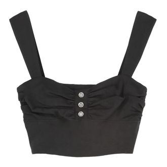 Pinko Voyager Crop Top - Dames - Tops zonder mouwen - Zwart - XS - Linnen - Tops