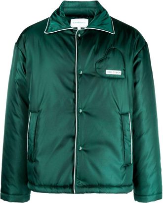 Casablanca logo-patch padded satin jacket - men - Polyamide/Polyester/Polyurethane - S - Green
