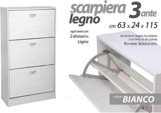 Trade Shop Trade Shop - Mueble Zapatero 3 Puertas Madera Blanca 63 X 24 X 115 Cm 715617 Zapatos