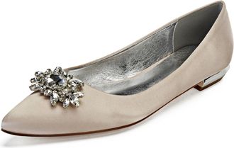 Generic Womens Satin Slip-On Pointy Toe Bridal Satin Wedding Shoes Flat Formal Evening Prom Party Dress Shoes 2Cm,Champagne,10 UK