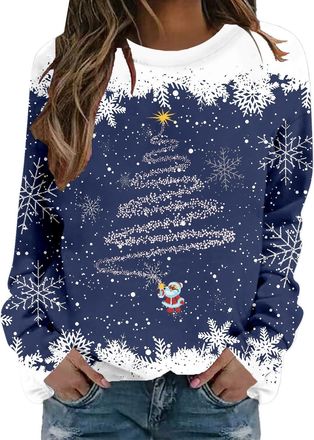 Generic Christmas Jumpers for Women Long Sleeve Christmas Sweatshirts Tops Xmas Tree Graphic Funny Xmas Jumper Crewneck Autumn Pullover Sweaters Ladies Warm W