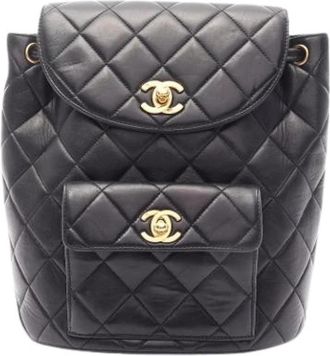 Chanel Pre-owned Vintage Rugzak - Dames - Vintage Rugzakken - Zwart - ONE Size - Leer - Vintage