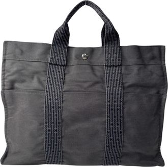 Herm&egrave;s Dark Gray Gray Nylon Canvas Tote Bag (Pre-Owned)
