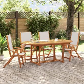 Berkfield Home 5 Piece Garden Dining Set Solid Wood Acacia & Textilene in Brown