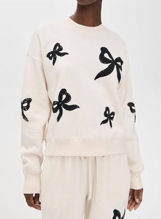 LoveShackFancy Linetta Lace Bow Pullover Sweater In Cream