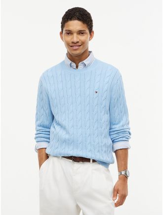 Tommy Hilfiger Mens Cable Knit Crewneck Sweater - Sky Blue - XXXL