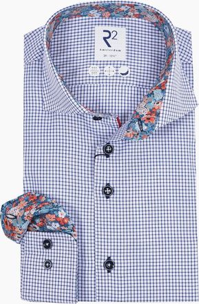 R2 Mens R2 Long Sleeved Cut Away Collar Shirt Navy Check - Size: 46/48