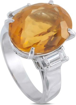 Luxury Bazaar Anello in platino con diamanti e citrino - Argento