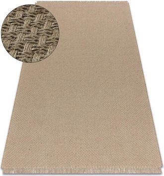 RugsX Rugsx - Carpet jute 3731 dark beige one colour - jute, flat-woven, fringes beige 200x290 cm