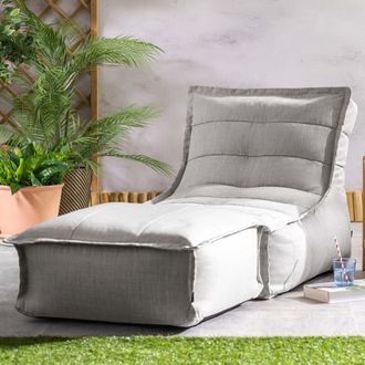 Icon Brand Dolce Indoor Outdoor Bean Bag Lounger & Footstool Grey Patio Chairs in Light Grey