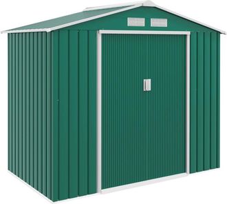 OUTSUNNY Caseta De Jard&iacute;n 213x130x185cm Cobertizo Met&aacute;lico De Exterior Para Almacenamiento De Herramientas Con 2 Puertas Correderas Y 4 Ventanas Verde - Outsun