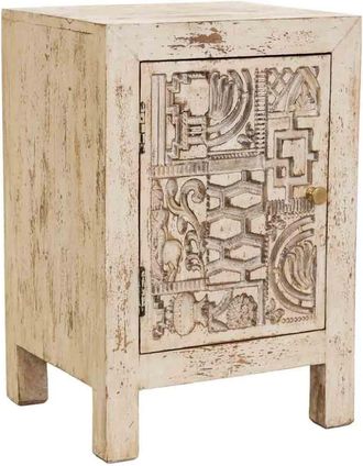Wanderlust Deco Mesita de noche de madera tallada artesanal 40 x 35 x 60h cm