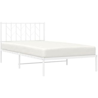 vidaXL Metal Bed Frame without Mattress with Headboard White 107x203cm Vidaxl