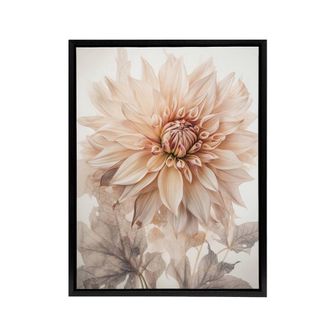 Artery8 Elegant Dahlia Flower Floral Framed Canvas Wall Art Print in White | Size: W24 x H32