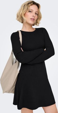Only Minikleid ONLY ONLMISTY LIFE LS O-NECK RIB DRES EX KNT, Damen, Gr. XL, N-Gr, schwarz, Rippstrick, Obermaterial: 70% Viskose, 30% Nylon, unifarben, reg