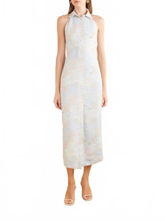 Bernadette Cici Jasmin Floral-Print Linen Halterneck Midi Dress In Soft Blue Multi