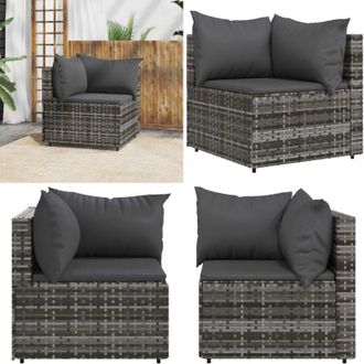 vidaXL Divano Angolare da Giardino con Cuscini in Polyrattan Grigio - Poltrona angolare - Rattan
