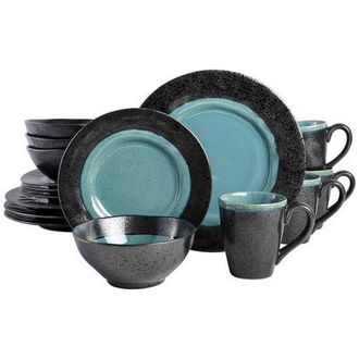 Gibson Home Dragonstone 16 Piece Stoneware Reactive Glaze Dinnerware Set in Black at Nordstrom