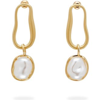 Cult Gaia Vera Faux Pearl Drop Earrings in Brushed Brass at Nordstrom