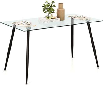 Costway Modern Glass Dining Table Rectangular Tempered Glass Table Top Kitchen Furniture