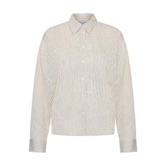 By-Bar Amsterdam Lise Dunne Streep Blouse - Dames - Blouses & Shirts - Beige - Maat: S Viscose