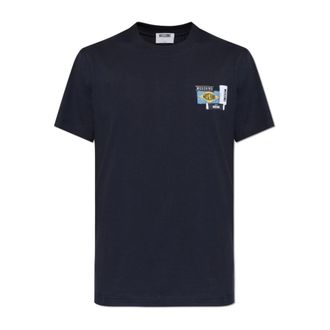 Moschino T-Shirts, male, Blue, Size: 2XL T-Shirt With Patches