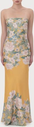 Sau Lee Hesper Floral Satin Gown in Yellow Multi at Nordstrom, Size 00
