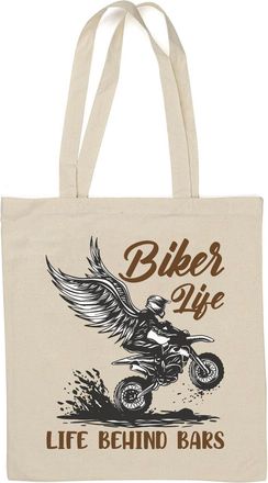 Generic Biker Life Life Behind Bars Natural Cotton Tote Bag White