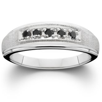 Pompeii3 Mens Black Diamond White Gold Ring Brushed Wedding Band Size Selectable