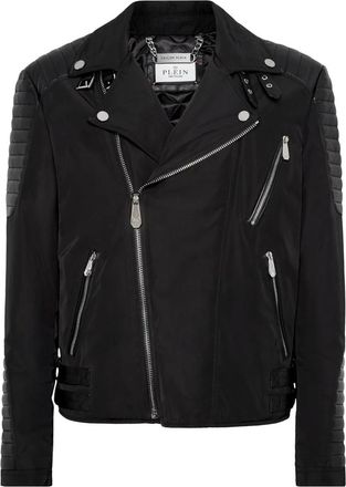 Philipp Plein Nylon Biker Jack Met Lederen Padding - Heren - Zomerjassen - Zwart - 2XL - Nylon - Jassen