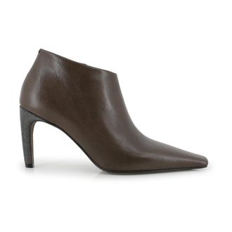 Brunello Cucinelli Brown Leather Ankle Boots with Sparkling Heels