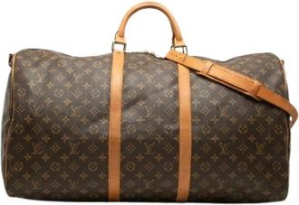 Louis Vuitton Vintage, unisex, Bruin, ONE Size, Leer, Pre-owned Keepall Bandouliere Monogram Boston Bag