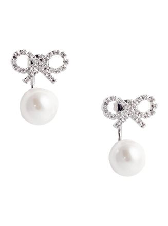 Self Portrait crystal Bow Pearl Jacket Earrings