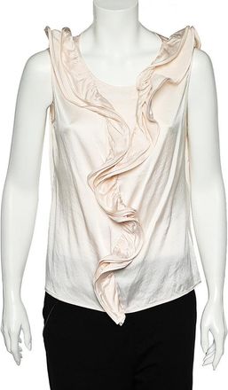 Carolina Herrera Pink Silk Satin Ruffled Sleeveless Top