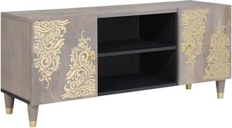 vidaXL TV Cabinet Grey and Gold 105 x 33.5 x 46 cm Solid Mango wood vidaXL
