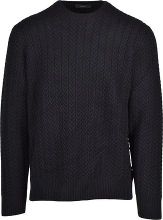 Zanone Maglione Intrecciato Girocollo - Heren - Ronde hals truien - Zwart - XL - Wol - Truien & Vesten