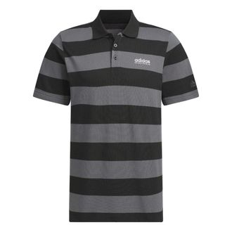 adidas Pique Stripe Polo Shirt Asia Sizing Black Grey JI9057