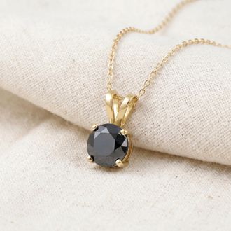 Pompeii3 1 Ct Black Diamond Solitaire Pendant Necklace 14k Yellow Gold