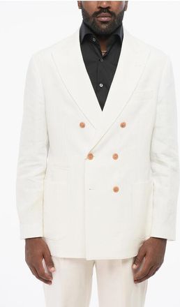 Brunello Cucinelli Double-breasted Pure Linen Blazer with Patch Pockets size 48