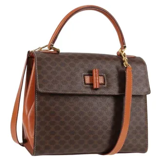Celine Vintage Convertible Top Handle Macadam Coated Canvas Brown Canvas Bag (Pre-Owned)