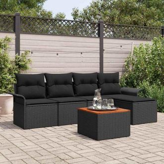 vidaXL Conjunto De Sof&aacute; De Jard&iacute;n 6 Pcs Negro Polirat&aacute;n Vidaxl