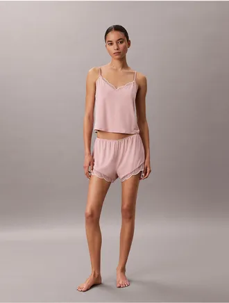 Calvin Klein Womens Ultra Soft Modal Rib Lace Shortie - Pink - XL
