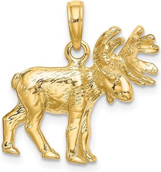 Diamond2Deal 14k Yellow Gold 3-D Textured Moose Charm Pendant