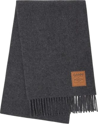 Ganni Double Face Wool Solid Scarf - Dames - Wintersjaals - Grijs - ONE Size - Wol - Accessoires