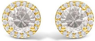 House of Brilliance 10K Gold Gemstone and 1/6 Cttw Diamond Halo Stud Earring in Yellow | White Topaz at Nordstrom